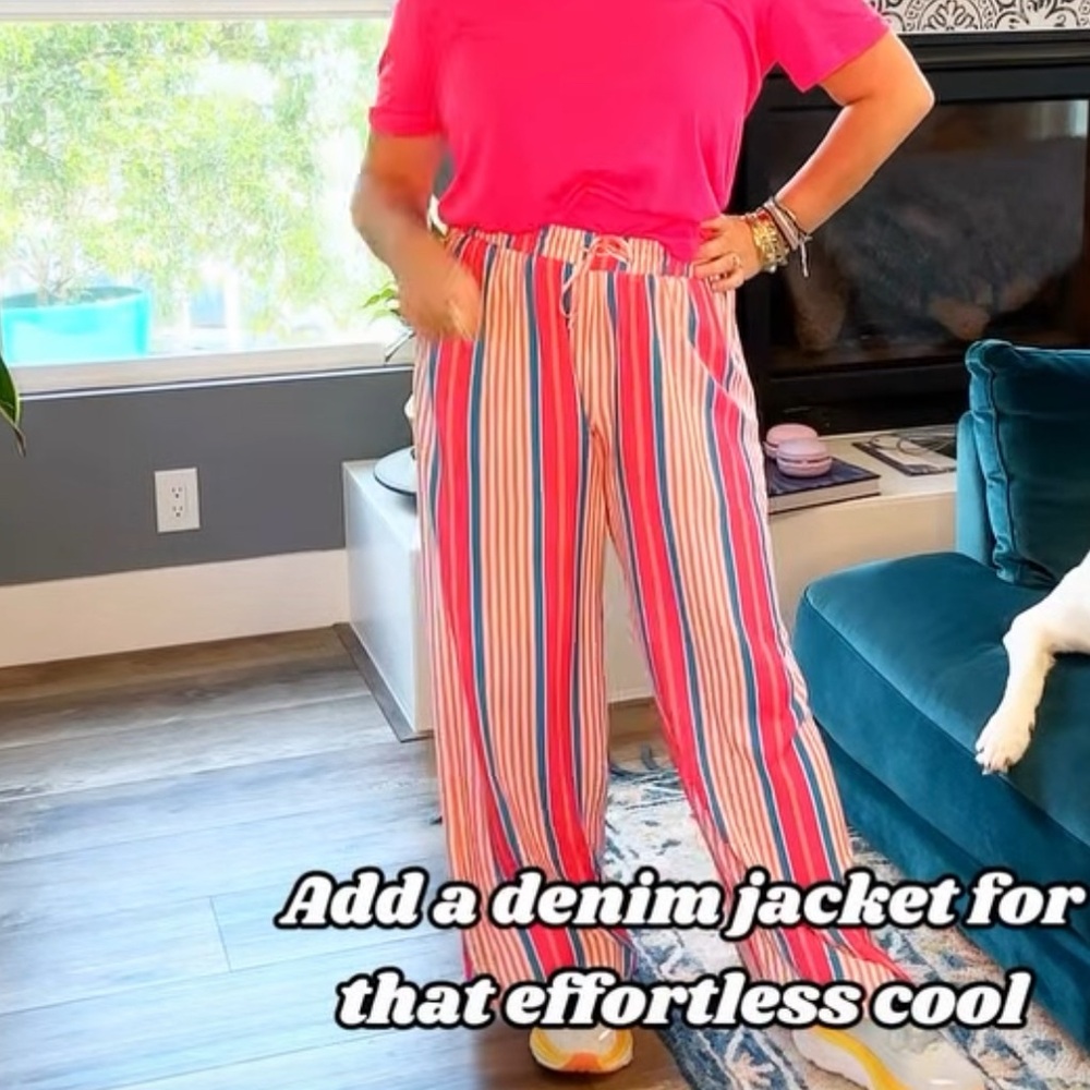 Amazon Wide Leg Striped Pants in Pink, Blue, White